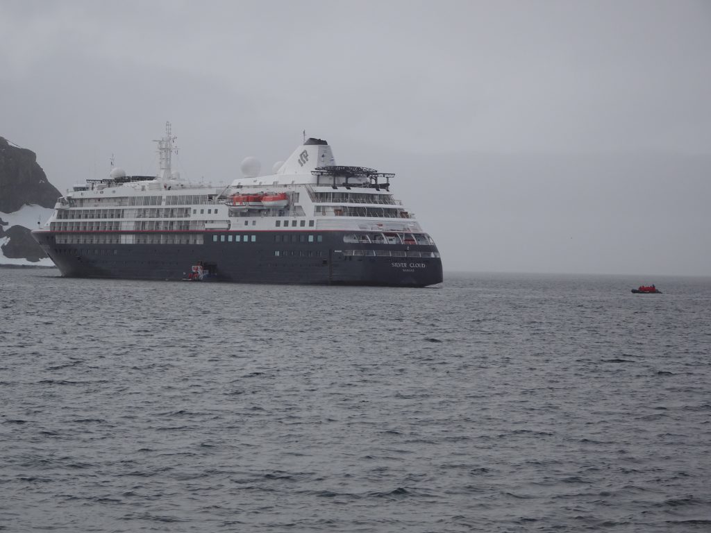 Silver Cloud, at Anchor, Silversea Cruises, Half Moon Island, South Shetland Islands, Antarctica