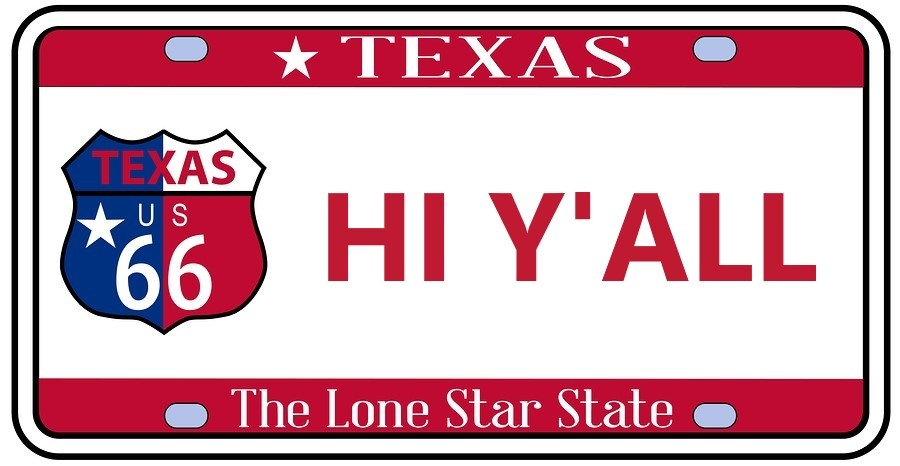 HI Y'ALL, License Plate, Texas