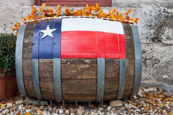 Wine Barrel With Texas Flag