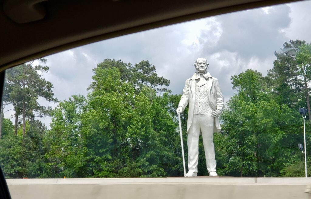 Sam Houston Statue from Car Huntsville Texas