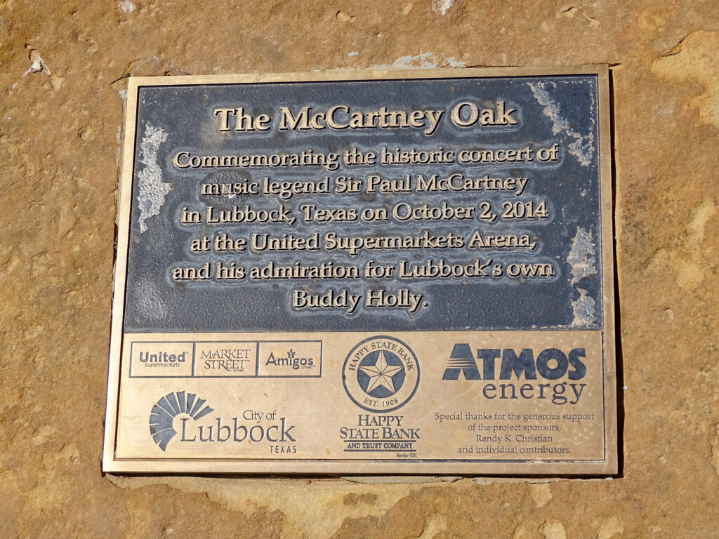 Plaque, McCartney Oak, West Texas Walk of Fame, Lubbock