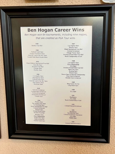 Career Wins, Ben Hogan Museum, Dublin, Texas