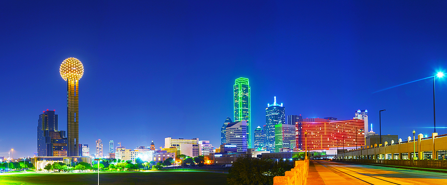 Night View, Reunion Tower and Downtown, Dallas, Texas